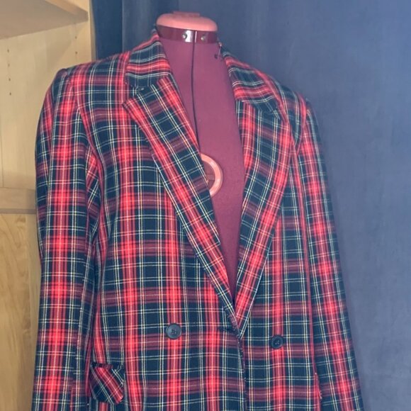 twik Jackets & Blazers - twik Red and Black Plaid Double-Breasted Blazer